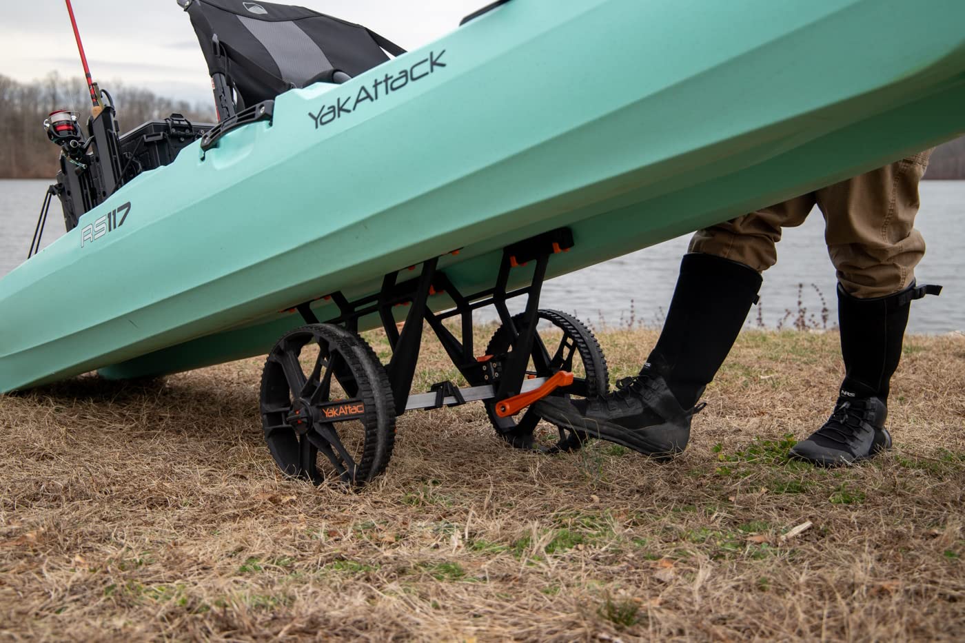 TowNStow YakAttack Bunkster Kayak Cart | Adjustable Dolly for Canoe & SUP Transport | Heavy Duty Carrier - Orange | 450 lb Capacity | Quick Collapse Design | 12” Wheels | No Tools Required