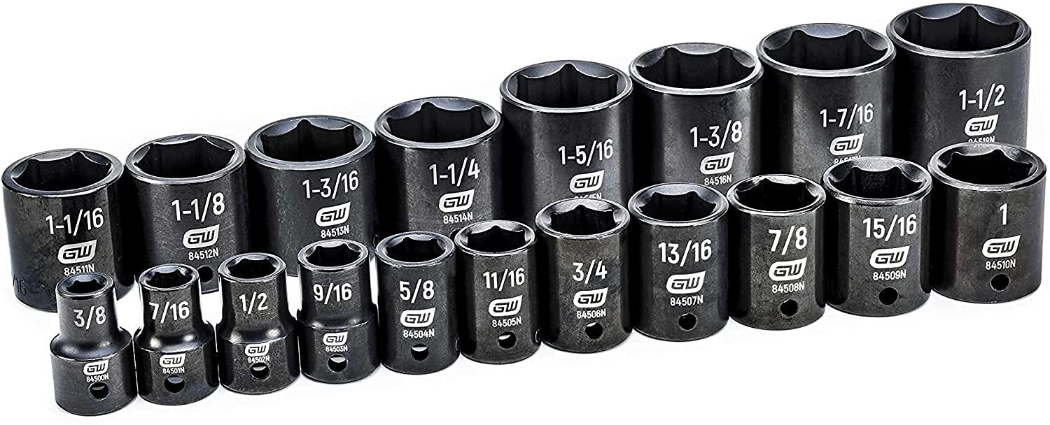 19 Pc. GEARWRENCH 1/2" Drive 6 Pt. Standard Impact Socket Set, SAE - 84932N