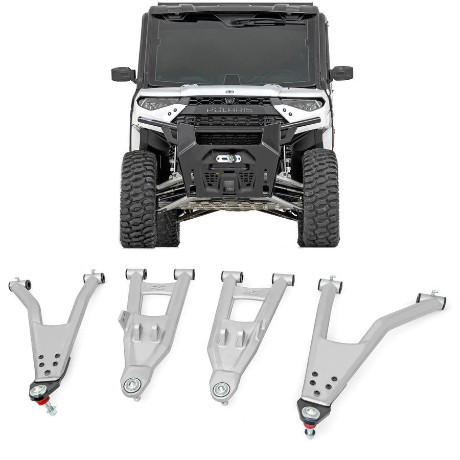 Rough Country High Clearance Control Arms Aluminum with 2" Forward Offset for Polaris Ranger XP 1000 (2021-2025) - Forged A-Arms with Silver Finish, 4-Pack