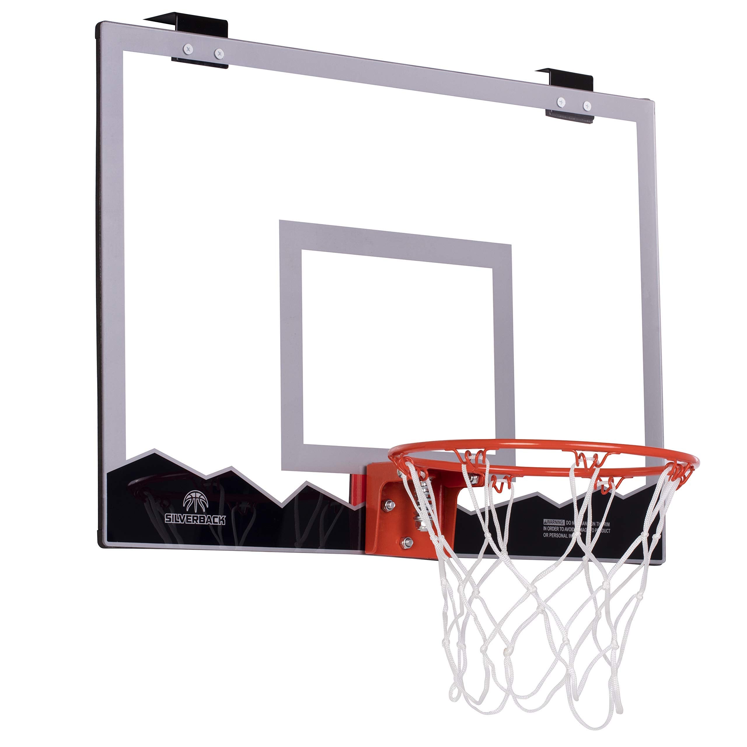 18" Silverback Over the Door Mini Basketball Hoop Set with Shatterproof Backboard Perfect for Home or Office