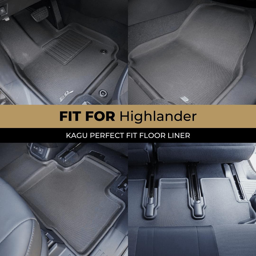 Kagu 3D MAXpider Custom Fit Floor Mat (Black) Compatible with Toyota Highlander Gasoline 8-Seat 2020-2026 - R1 R2 R3