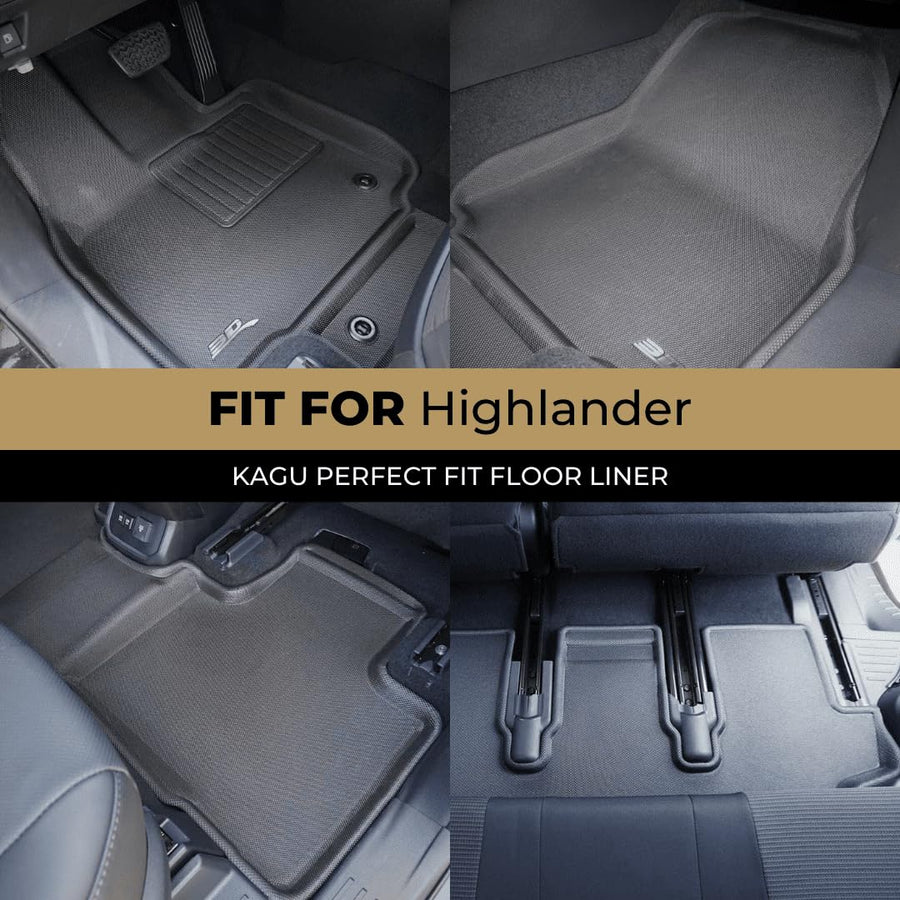 Kagu Floor Mat 3D MAXpider Custom Fit (Black) Compatible with Toyota Highlander 6-Seat Gasoline 2020-2026 Second Row Bucket Seat - Full Set