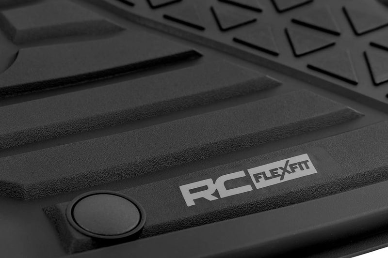 Rough Country Front Flex-Fit Floor Mats for Jeep Wrangler JL Unlimited 4-Door (2018-2025) - Custom All-Weather Non-Slip TPE Liners w/Spill Saver Lip