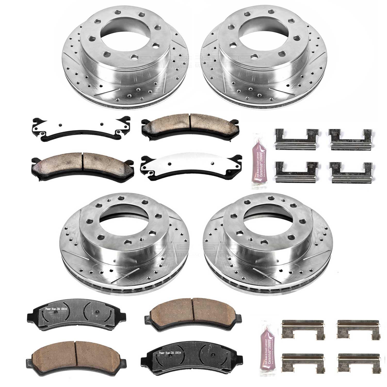 Power Stop Brake Kit Front and Rear For 2002 2003 2004 Chevrolet Avalanche 2500 - Truck & Tow Carbon Fiber Ceramic Pads & Drilled and Slotted Rotors Replacement, K2073-36