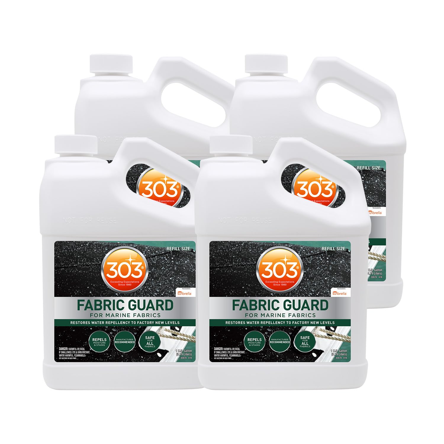 Marine Fabric Guard 303 Products – Water Repellent & Stain Shielding Fabric Spray, Safe for All Outdoor Upholstery, Simple & Easy to Use, Protectant Spray for Boats, 1 Gallon (4 Pack)