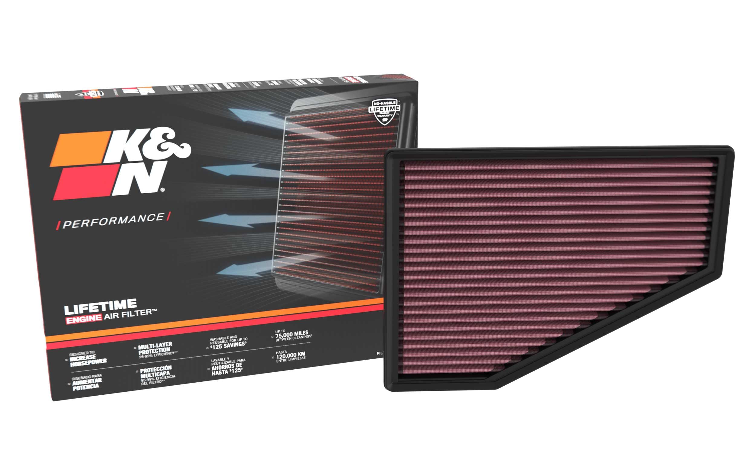 K&N Original High-Flow Lifetime Engine Air Filter: Increase Power: Premium, Washable: Compatible with 2021-2025 JEEP: Grand Cherokee, 33-5123