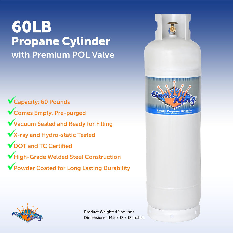 60LB Flame King POL Steel Propane Tank Refillable Cylinder for RV, Lunch Truck