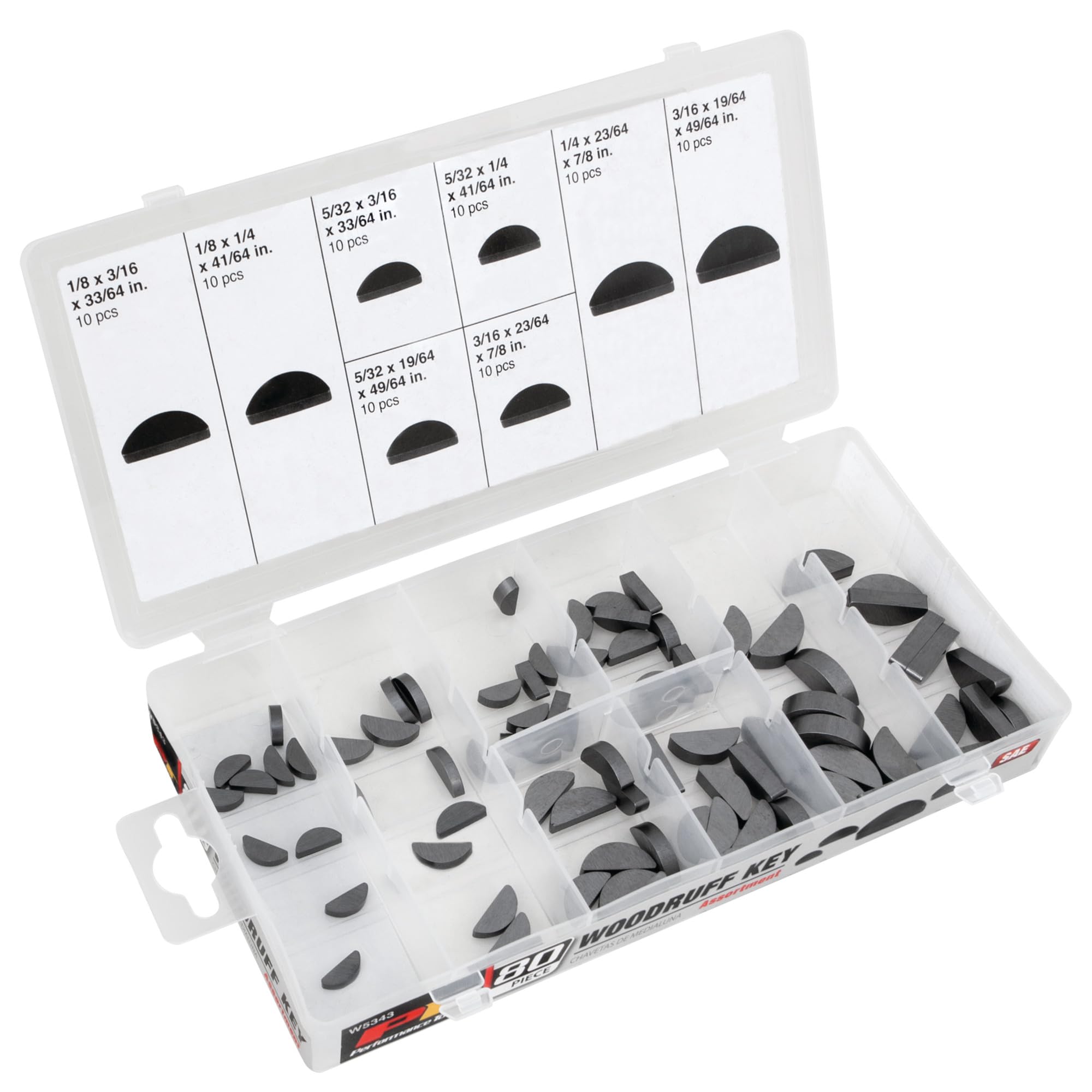 W5343 Performance Tool 80Pc Woodruff Key Assortment SAE, Grey