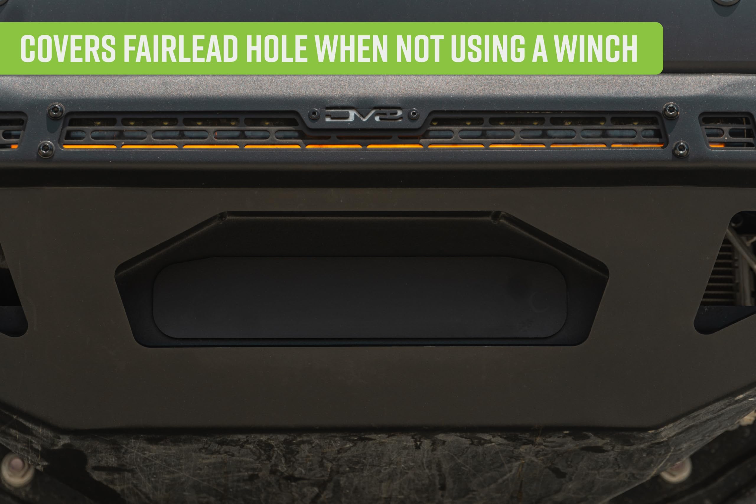 Winch Fairlead Cover Plate DV8 Offroad | Covers Fairlead Hole when Not Using a Winch | Compatible w/ DV8 Bumpers or Bumpers w/Hawse Style Fairlead Mounts | Steel Design | Black Powder Coated Finish