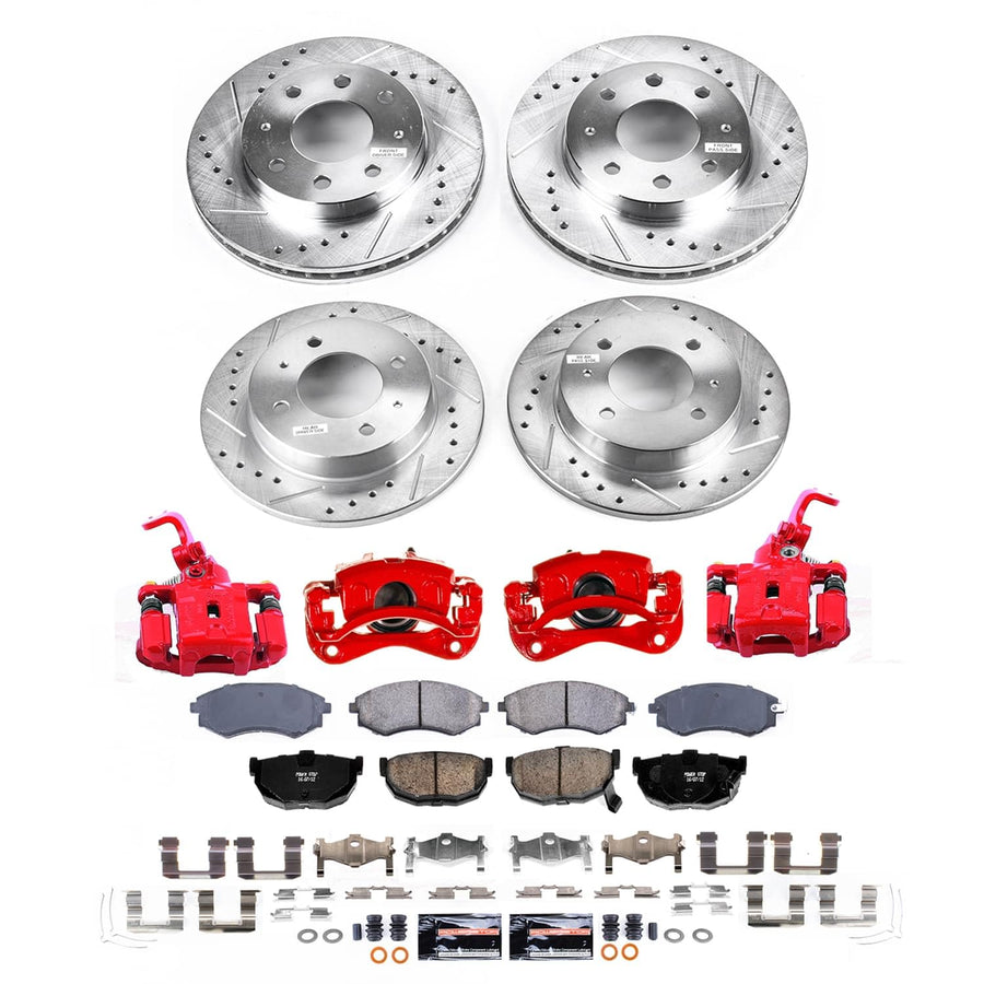 Z23 Brake Pads and Rotors Brake Kit POWERSTOP with Red Powder Coated Calipers For Hyundai Elantra 2005-2006 [Vehicle Specific]