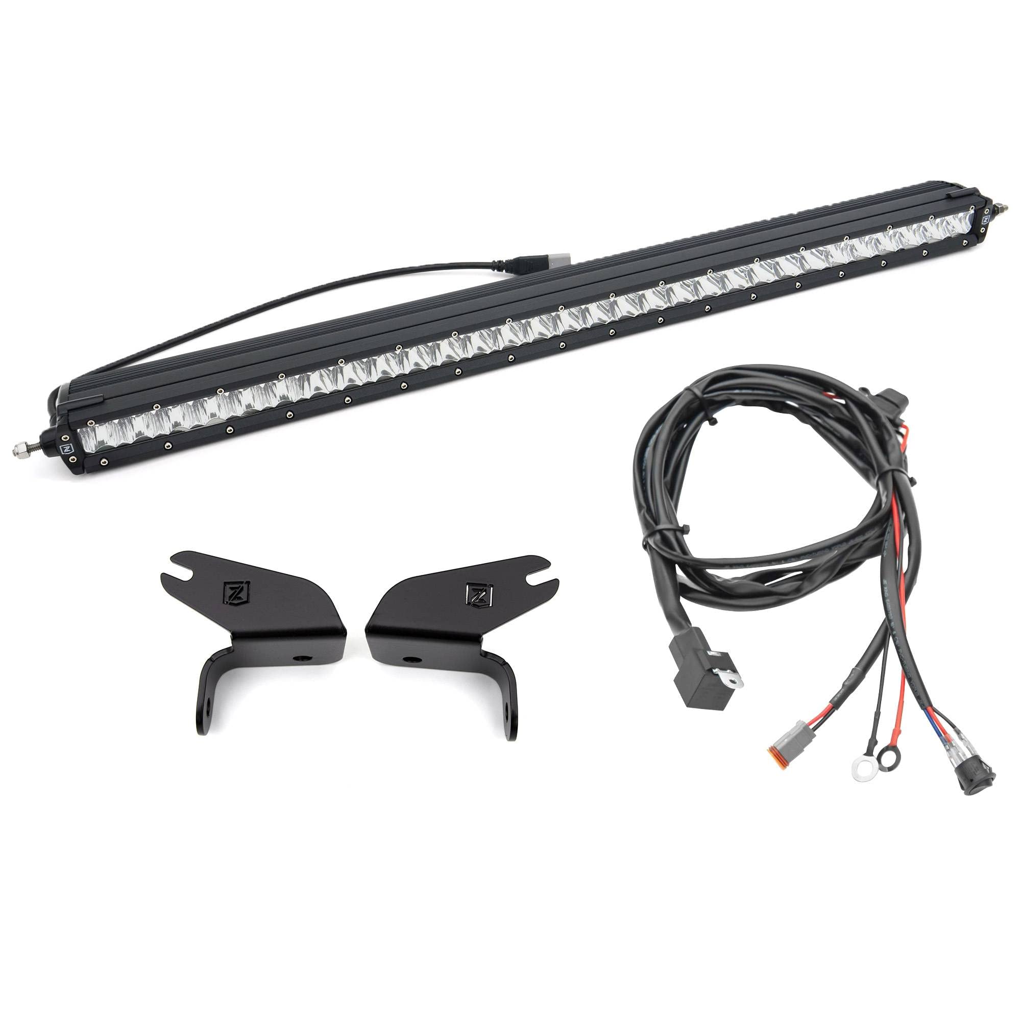 ZROADZ Top Front Bumper LED Kit, Black, Mild Steel, Bolt-on, no drilling required, Includes (1) 30 Inch LED Straight Single Row Light Bar and Universal Wiring Harness