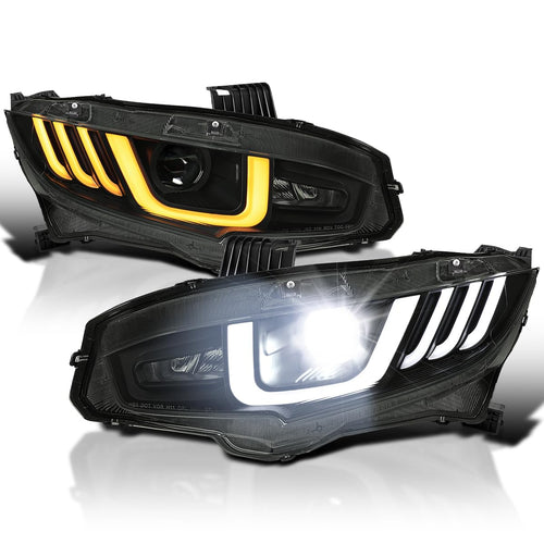 Black Smoke SPEC-D TUNING Full LED Projector Headlights w/Switchback and Sequential Turn Signals Compatible with 2016-2021 Honda Civic with Factory Halogen Headlight Models