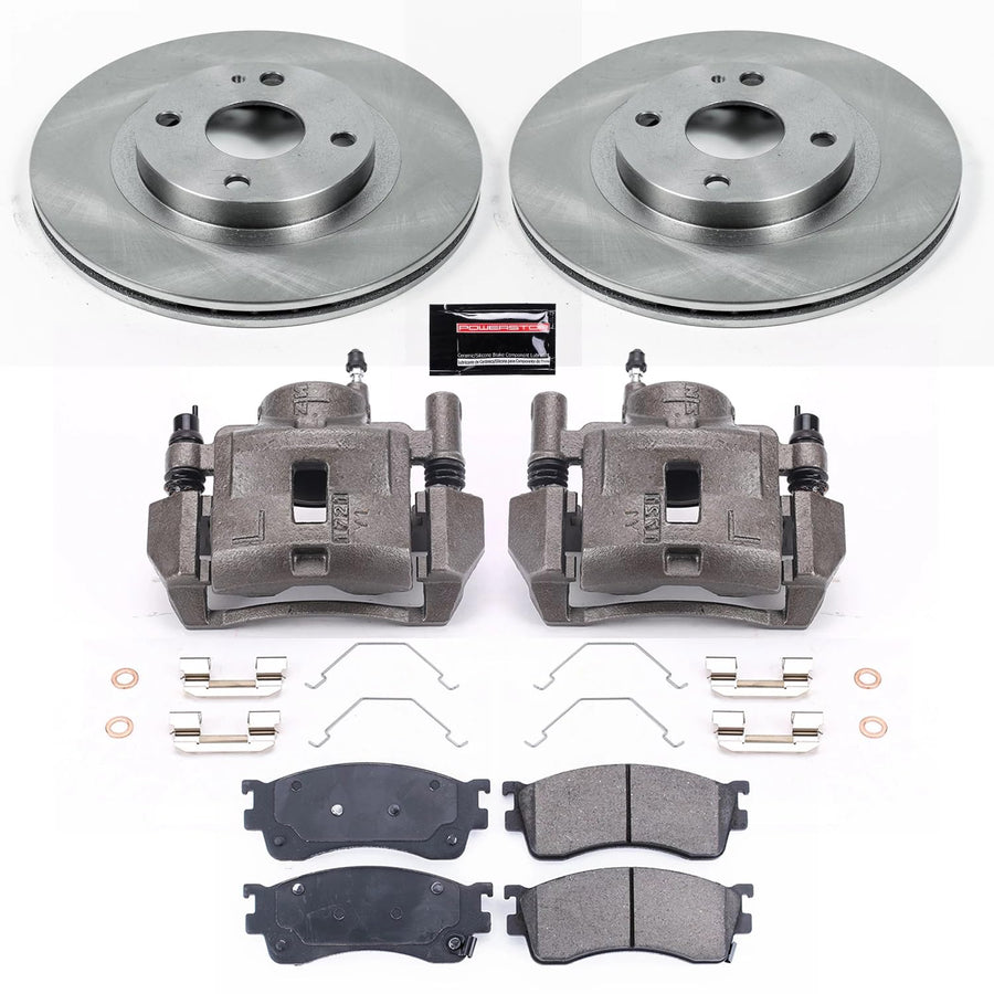 Power Stop KCOE6786 Front Caliper Brake Kit- Brake Rotors, Ceramic Brake Pads and Brake Calipers For Mazda Protege 2001-2003 [Model Specific]