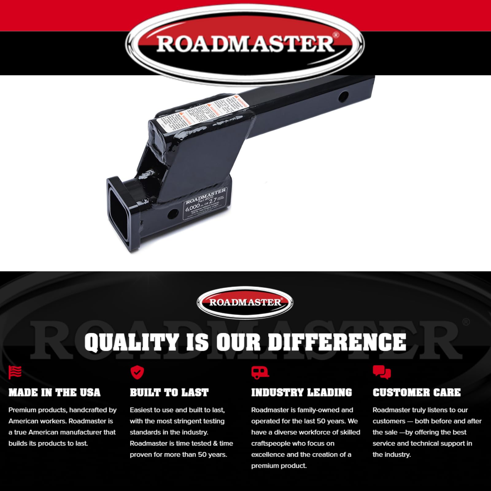 070 Roadmaster Hi-Low Receiver Hitch with 4" Offset fits 2" Receiver Hitch | 6000 lbs Towing Capacity | 200 lbs Max Tongue Weight | Durable Powder Coat Finish | Made in The USA