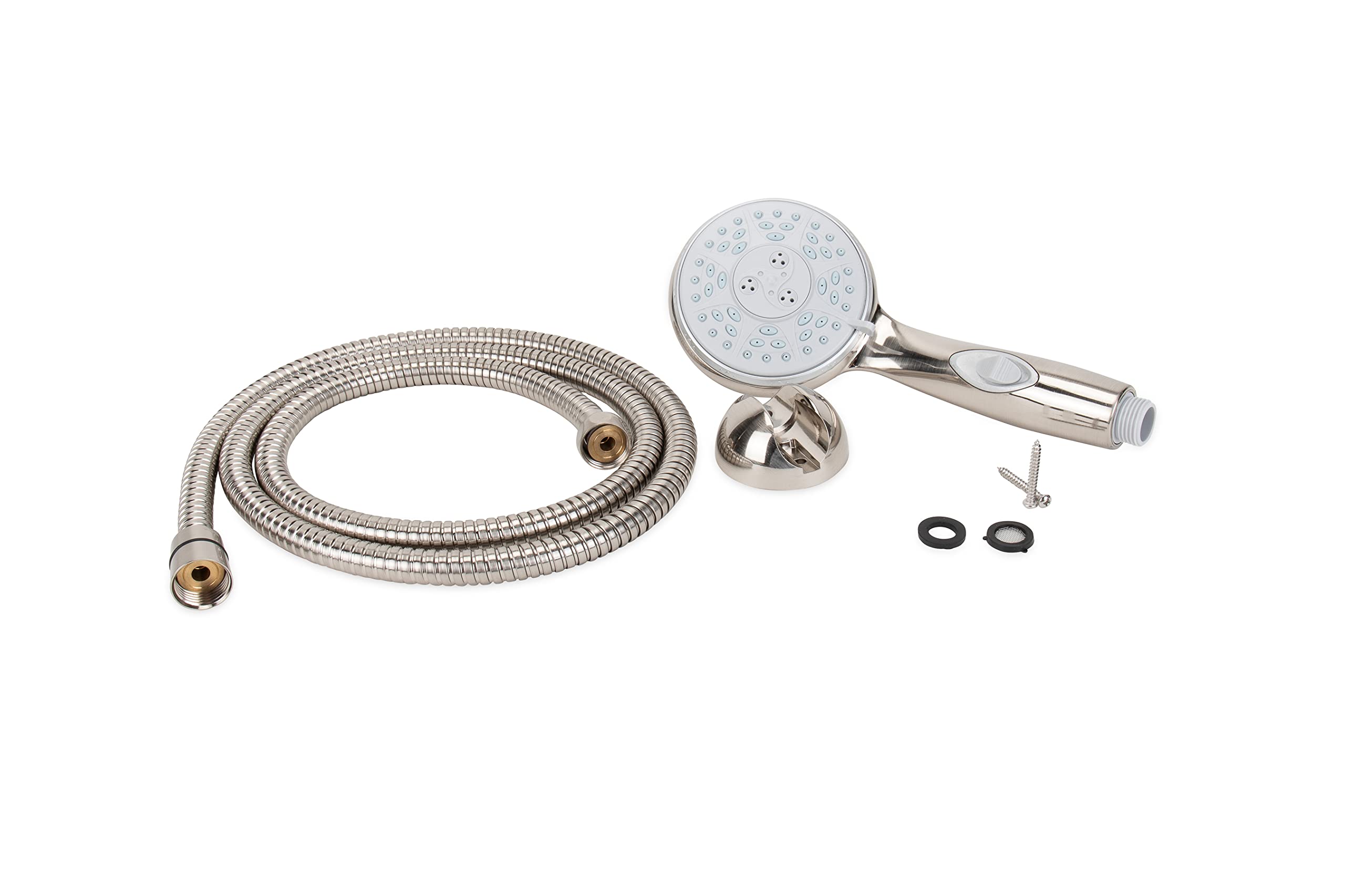 Complete Camco RV/Marine Shower Head Kit | Features Convenient On/Off Switch for Water Efficient Showers | 5 Spray Patterns | Brushed Nickel (43747)