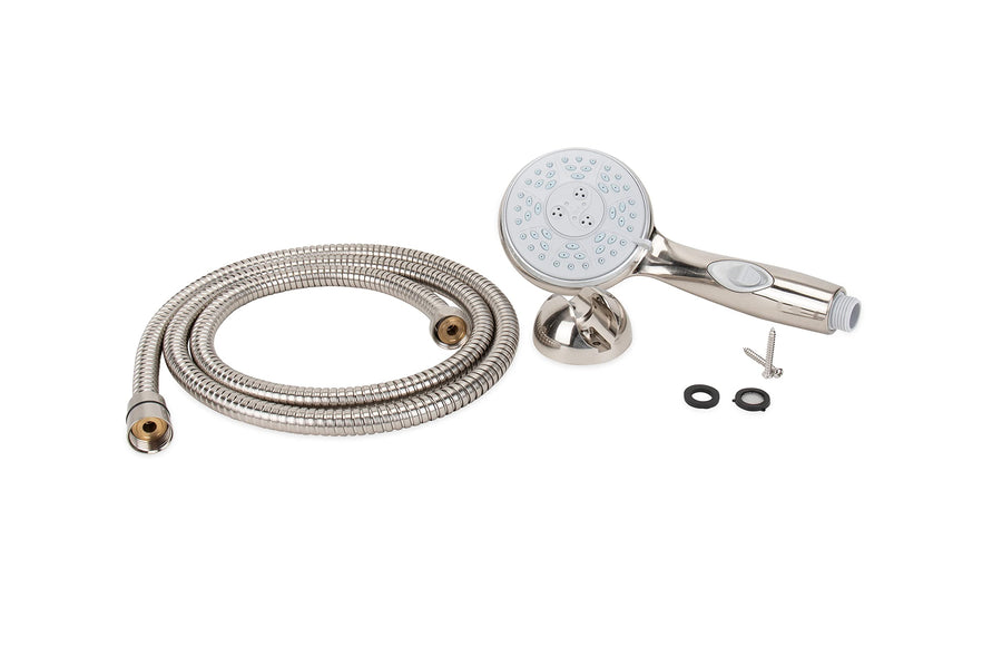 Complete Camco RV/Marine Shower Head Kit | Features Convenient On/Off Switch for Water Efficient Showers | 5 Spray Patterns | Brushed Nickel (43747)