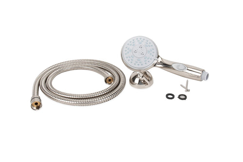 Complete Camco RV/Marine Shower Head Kit | Features Convenient On/Off Switch for Water Efficient Showers | 5 Spray Patterns | Brushed Nickel (43747)