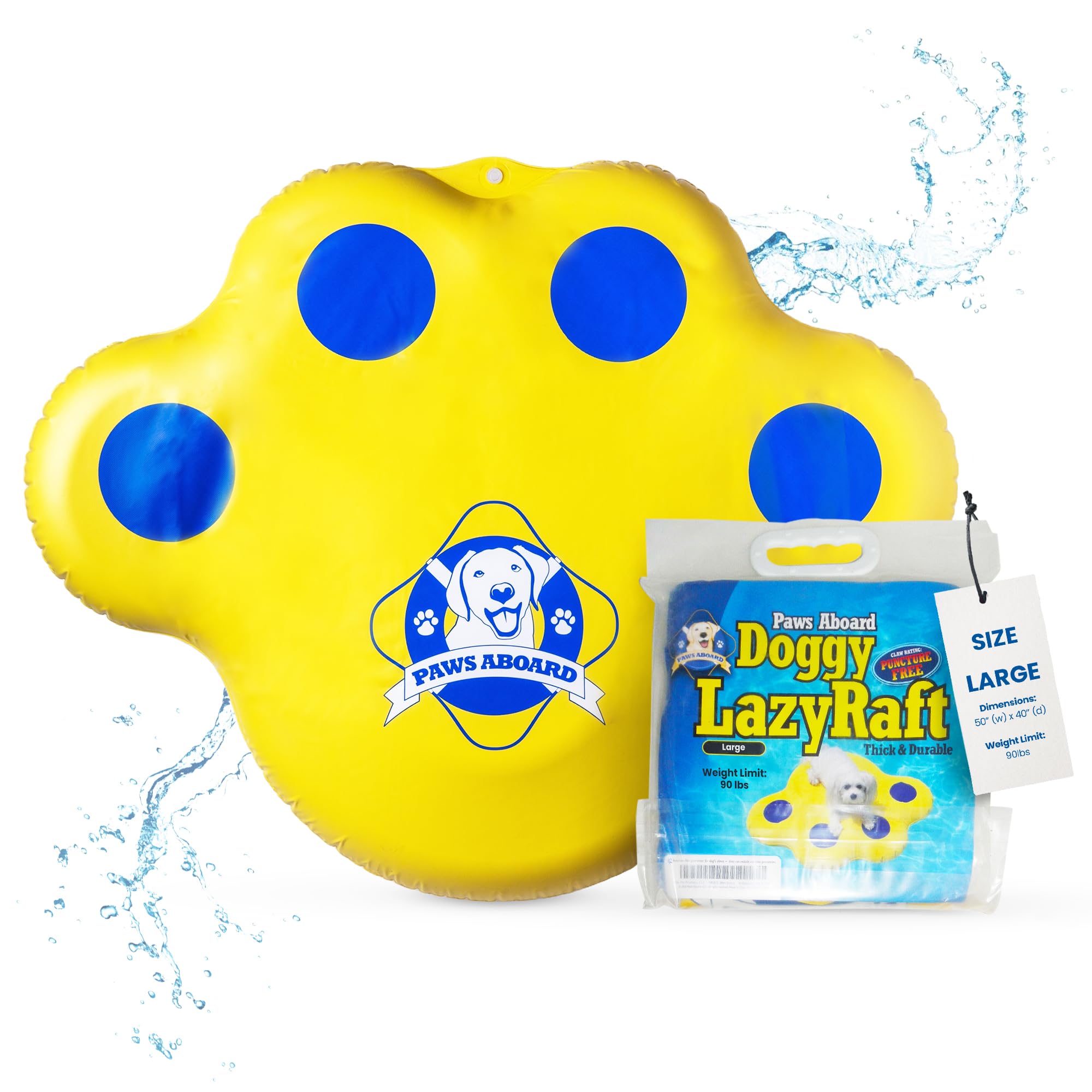 Paws Aboard Lazy Raft Doggy, Puncture Resistant Vinyl Dog Float, Perfect for The Lake, Pool, River and Boat - Large (50” x 39”)