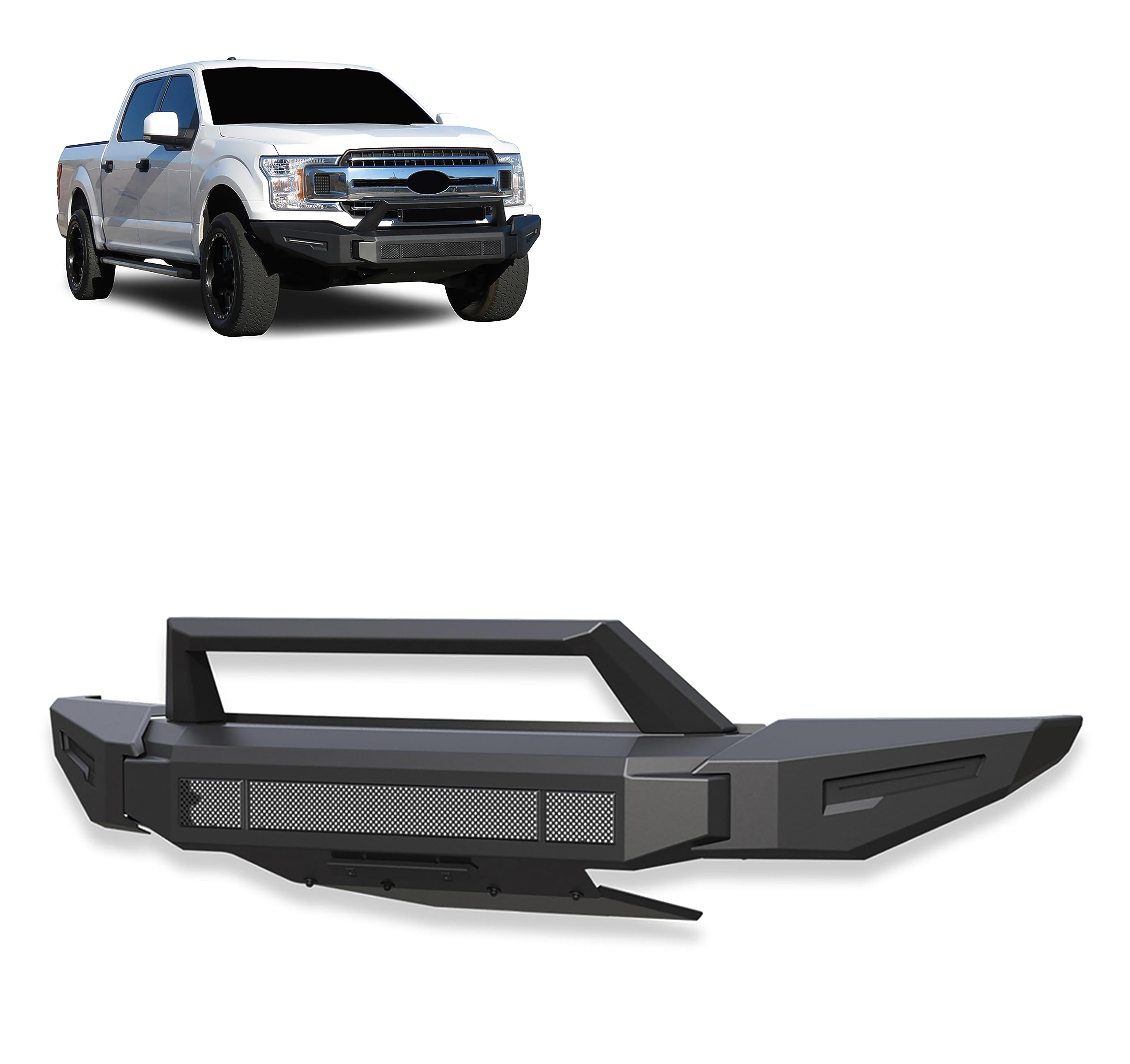 Armour II Heavy Duty Black Horse Modular Front Bumper Modular Matte Black Compatible with 2018-2020 Ford F-150 (Excl. 2020 Diesel Model)-AFB-F119