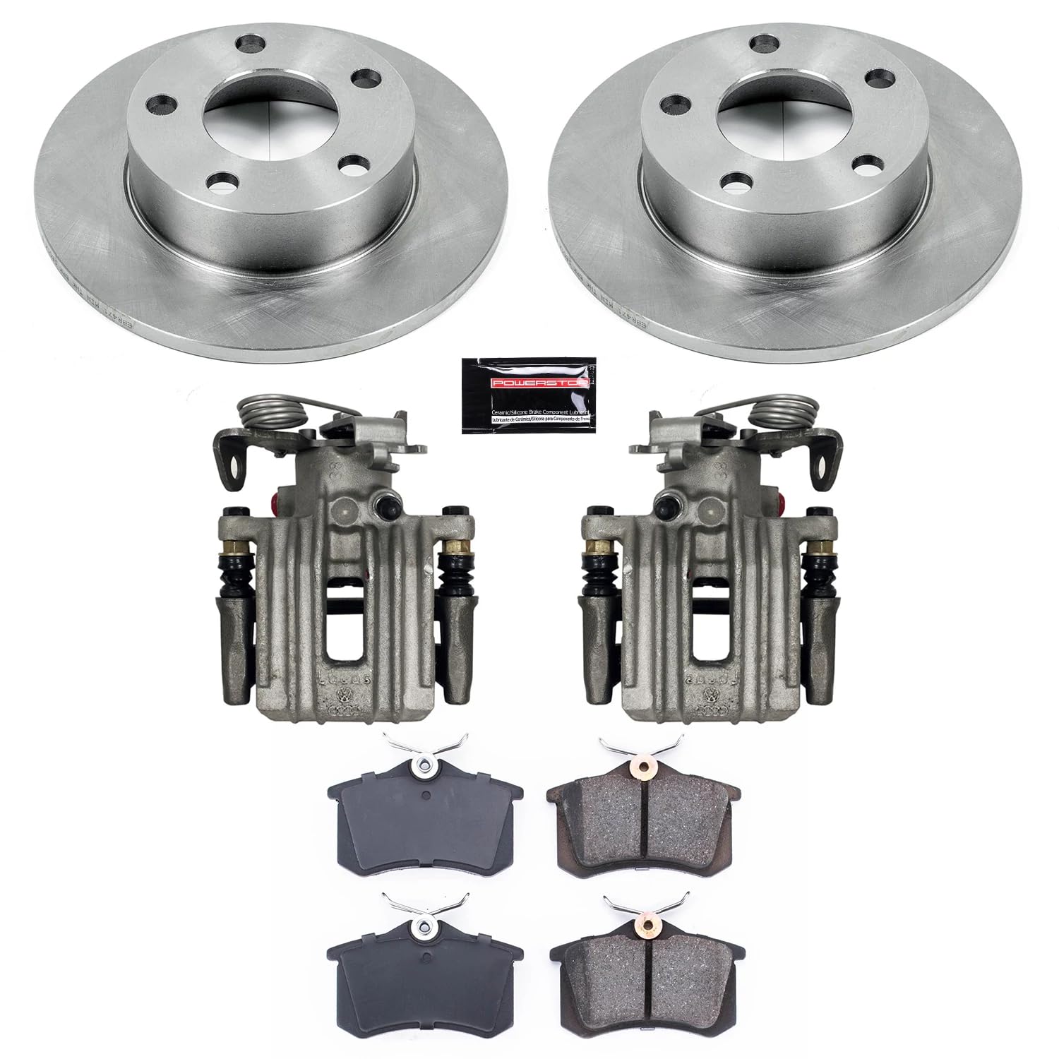 Power Stop KCOE585 Replacement Autospeciality Rear Caliper Kit- OE Rotors, Ceramic Brake Pads, Calipers For Volkswagen Passat 1999-2005 [Model Specific]