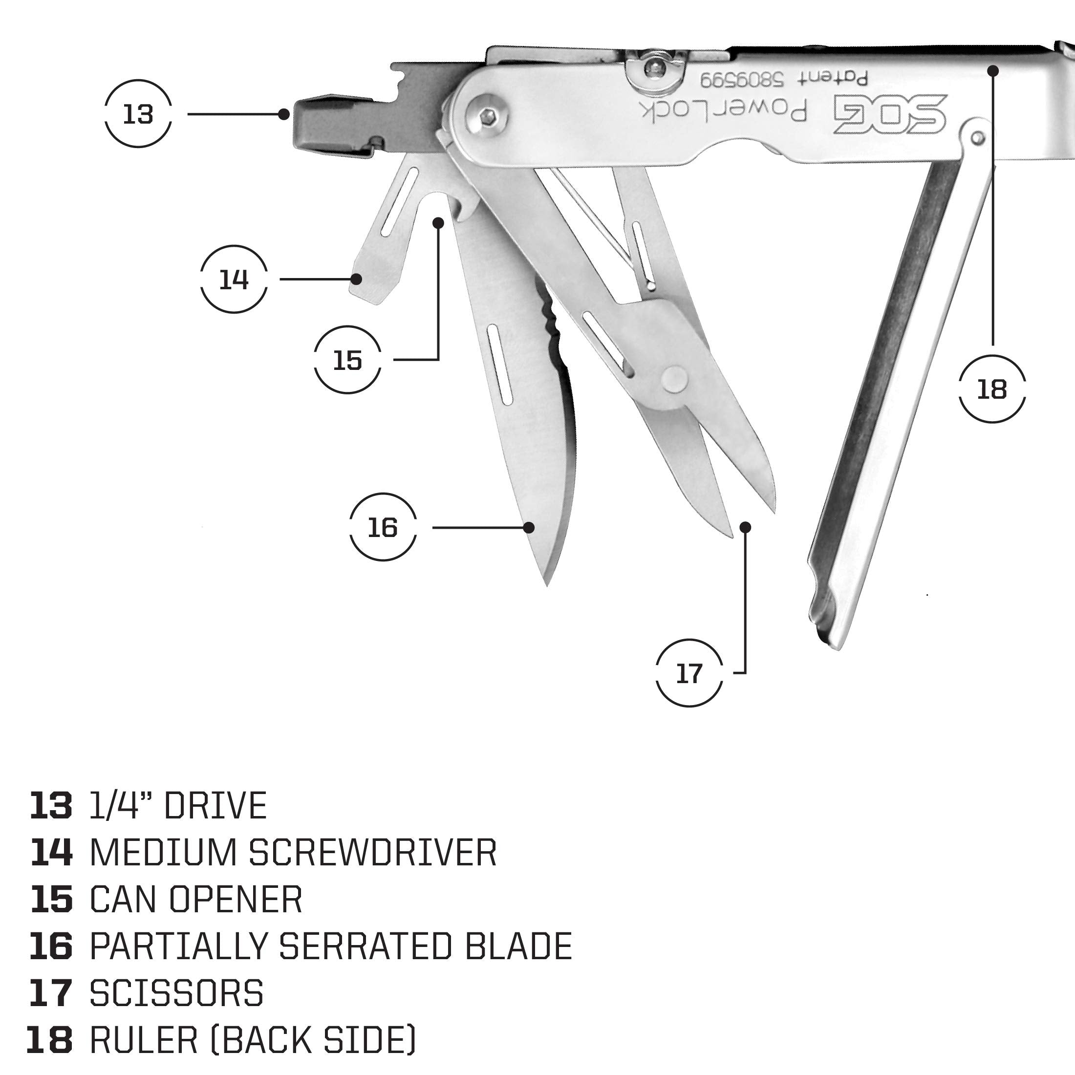 Heavy Duty SOG Powerlock 18 Multitool Pliers with Ballistic Nylon Sheath (Satin)