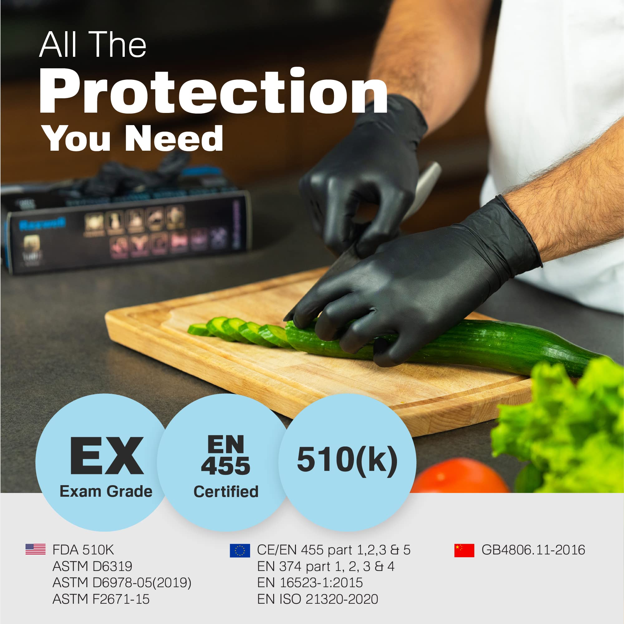 Black Gloves Raxwell Latex Free Disposable | 4.5 Mil Black Nitrile Gloves | 100 Count Non Latex, Powder Free | Food Grade & Safe | For Labs, Kitchens, Mechanics, Cleaning & More