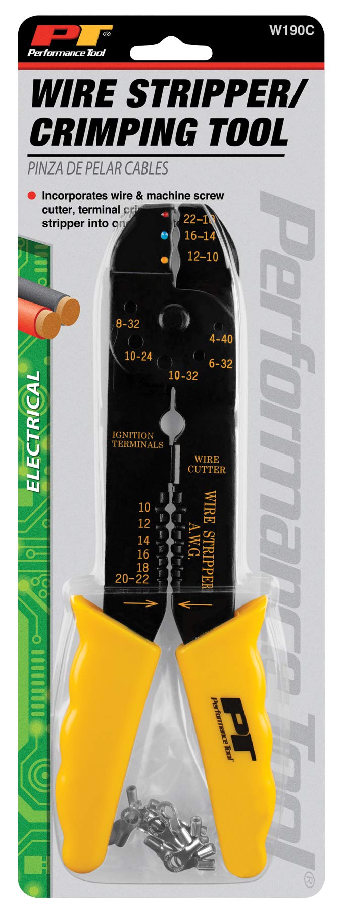 W190C Performance Tool Wire Crimper/Stripper, Black Performance Tool