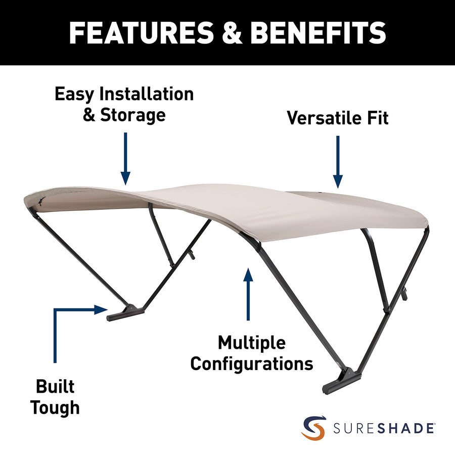 Power SureShade Pontoon Bimini Top - Black Anodized Frame, Beige Fabric