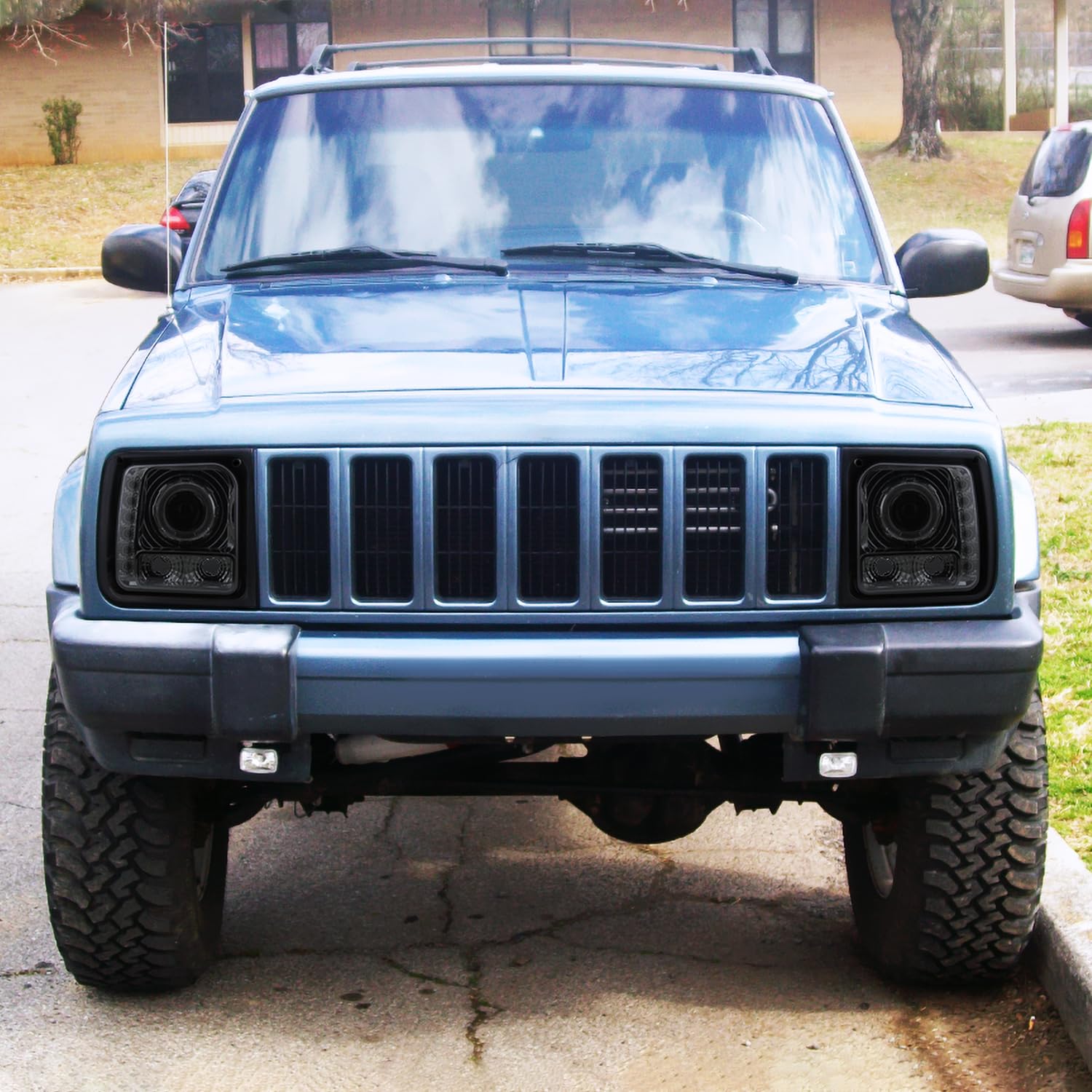 Smoke Projector Headlights W/LED SPEC-D TUNING Compatible with 1997-2001 Jeep Cherokee, Left + Right Pair Headlamps Assembly