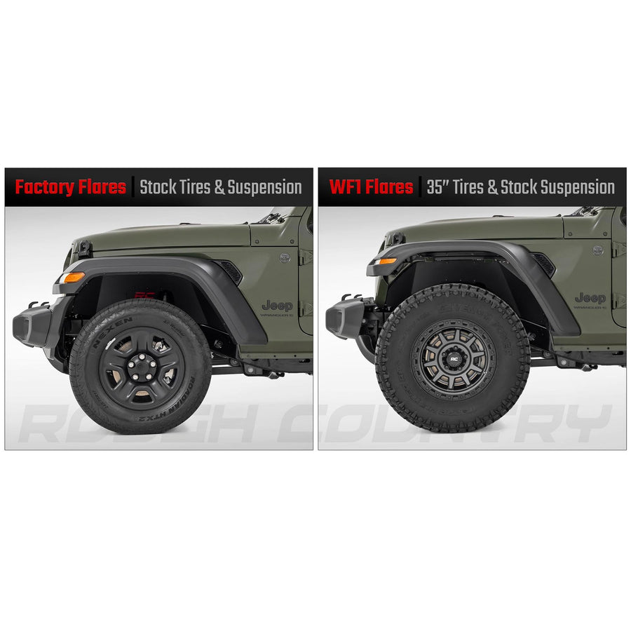 Rough Country Fender Flares WF1 for Jeep Gladiator JT (2020-2024) - Set of 4, Flat Black