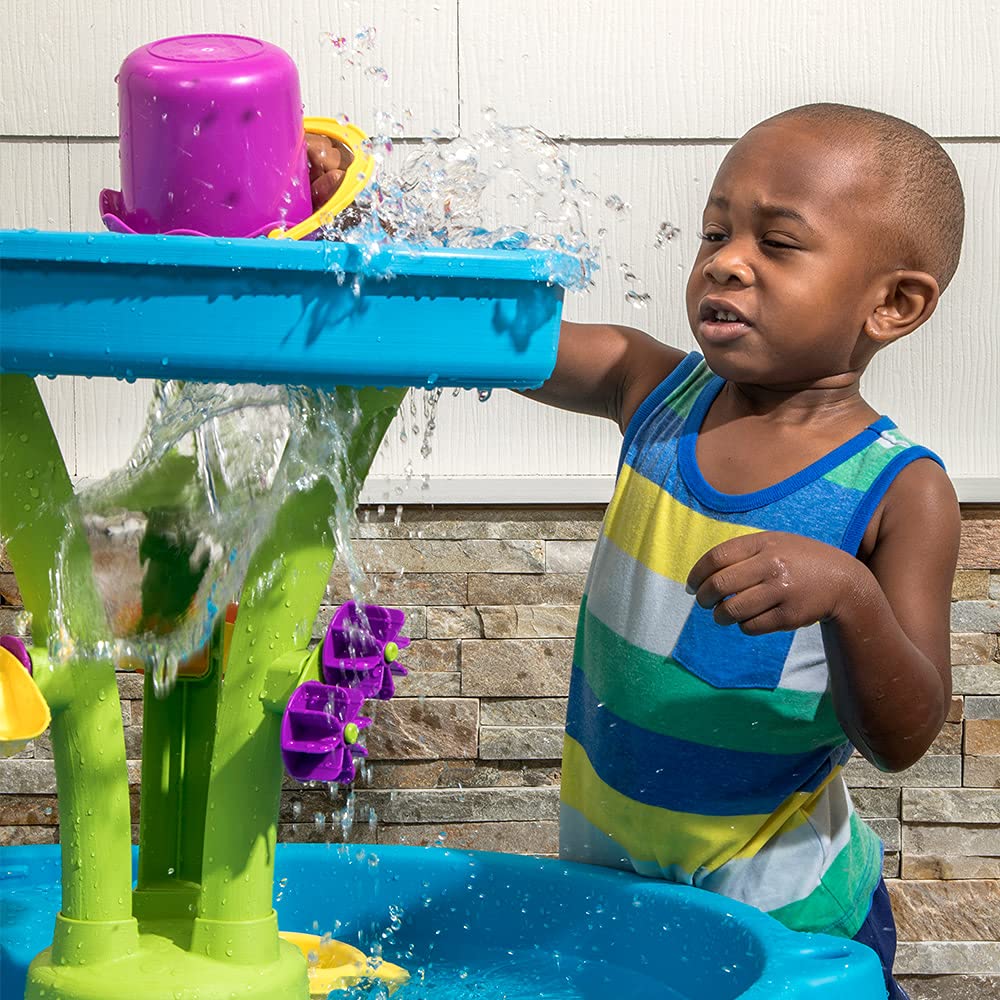 Step2 Splash Tower Summer Showers Water Table for Kids, Outdoor Kids Water Sensory Table, Ages 1.5+ Years Old, 8 Piece Water Toy Accessories, Blue & Green