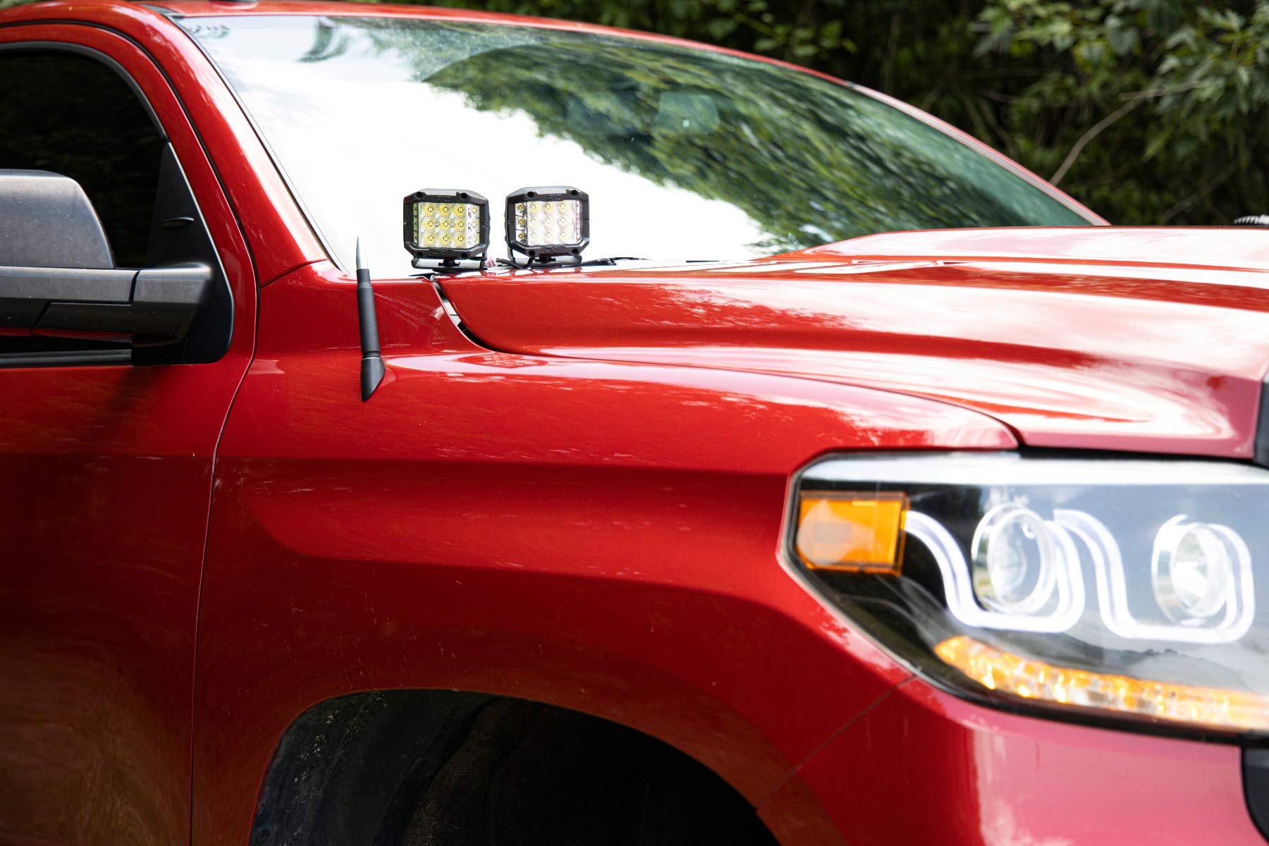Quad Rough Country 3" Wide Angle LED Light Kit for Toyota Tundra (2014-2021) - Lower Windshield Mount, 27,000 Lumens, Wide Side Beam Off-Road Lighting