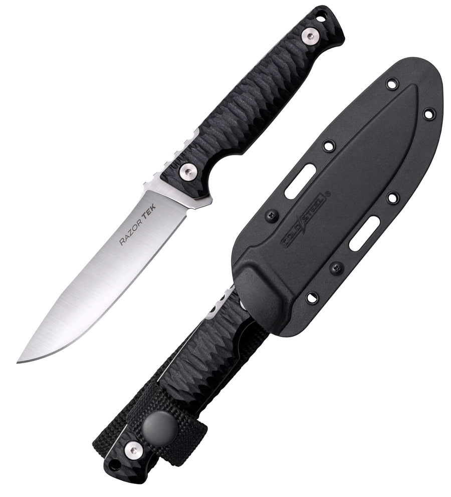4" COLD STEEL Razor Tek Clip Point Fixed Blade EDC Outdoor Camping Hunting Utility Knife, 4" Ergonomic Textured Handle, Weather-Resistant Secure-Ex Sheath