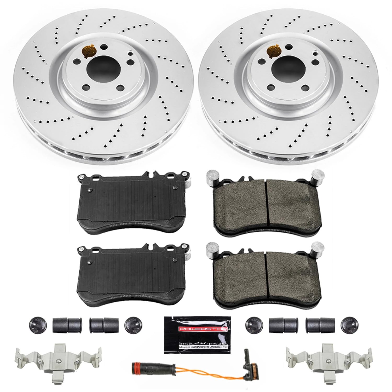 Coated Brake Rotor Power Stop CRK6886 and Ceramic Brake Pads- Front For Mercedes-Benz CLS550 2012-2018 [Model Specific]
