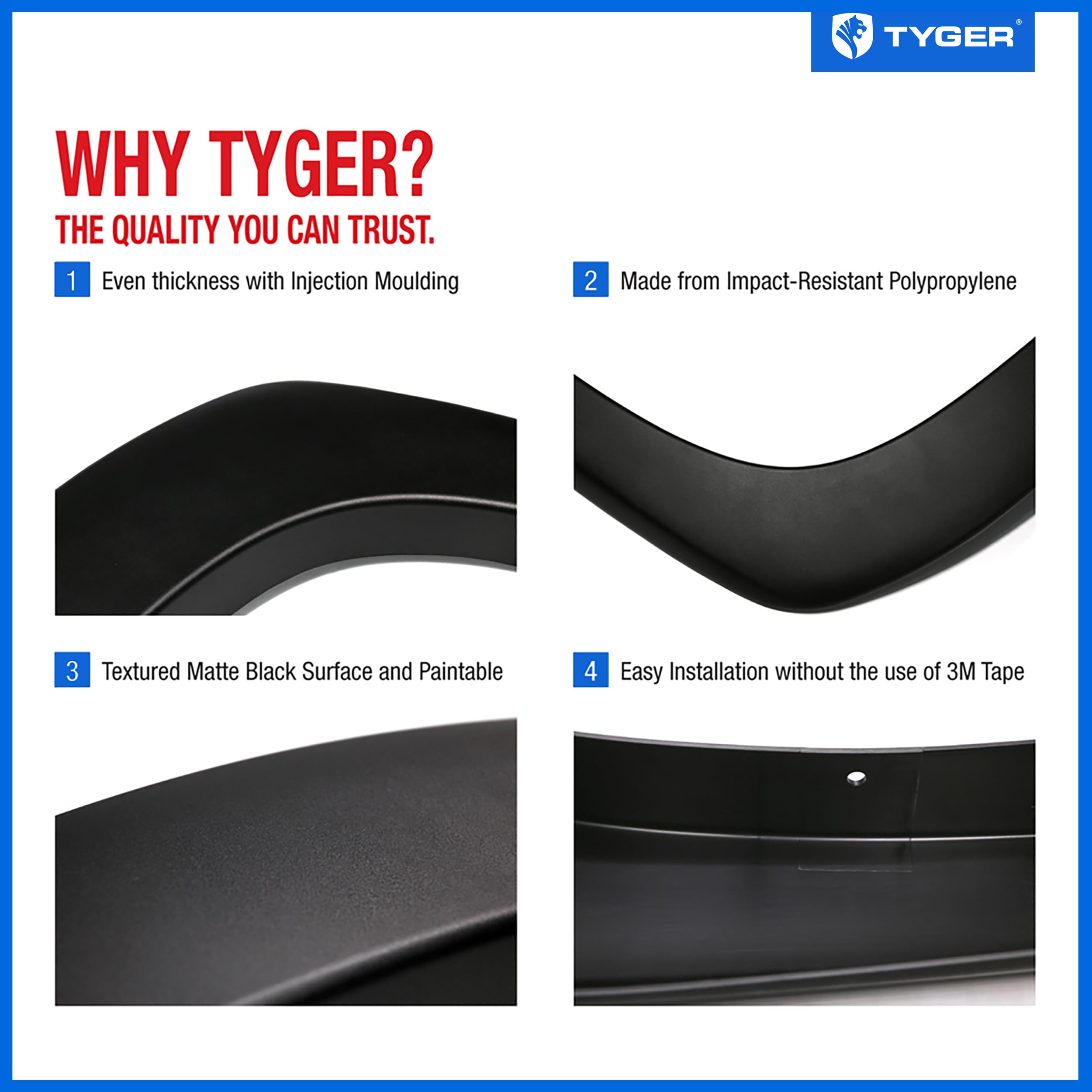 Tyger Auto Fender Flare 2019-2024 Compatible with Ram 1500 (Not Fit Classic; Rebel; Warlock; TRX), Fine-Textured Black Paintable Factory Style 4pc | TG-FF6D4328
