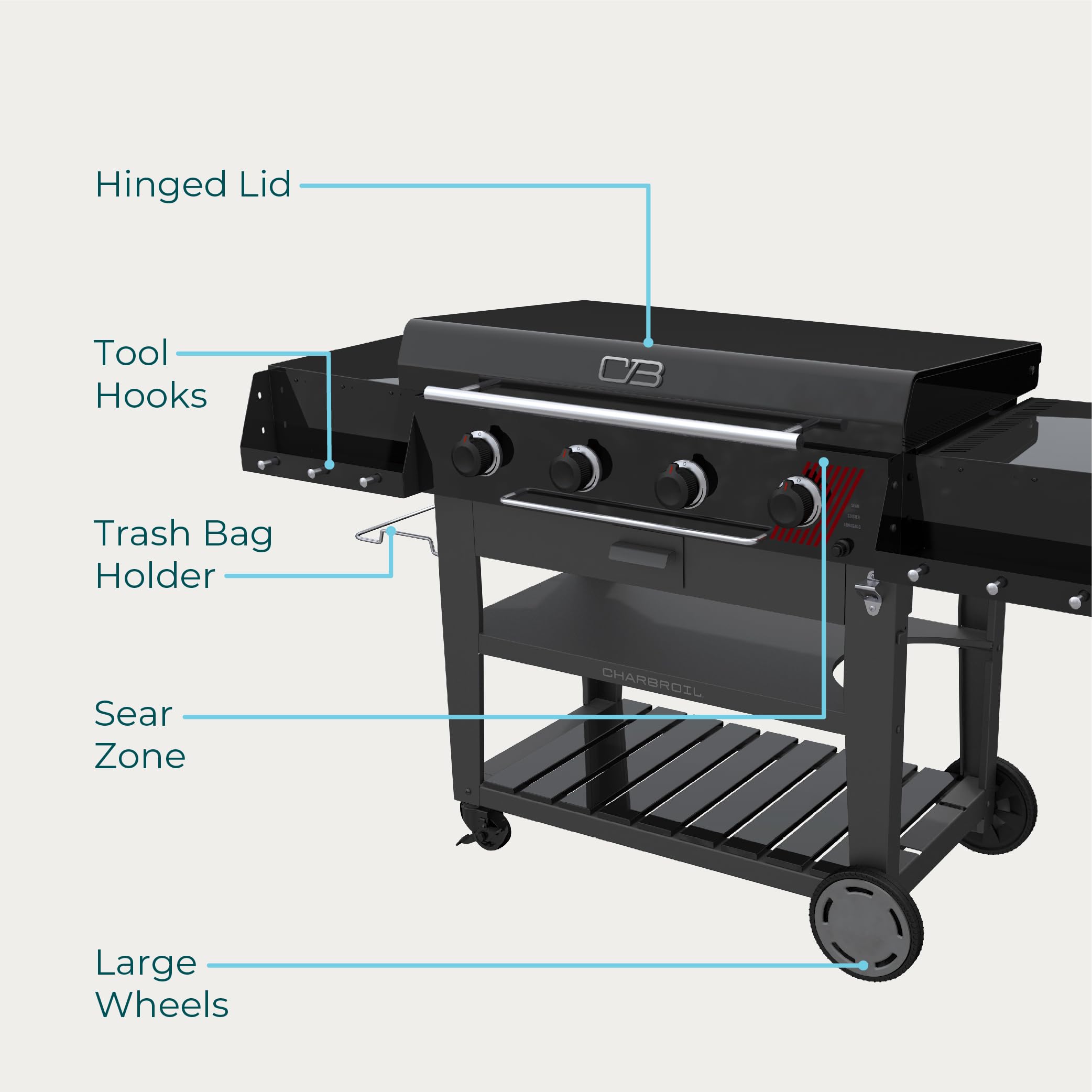 36" Charbroil Performance Series Deluxe Propane Gas Griddle with Cart 4 Burner Flat Top Grill, Black - 463285924