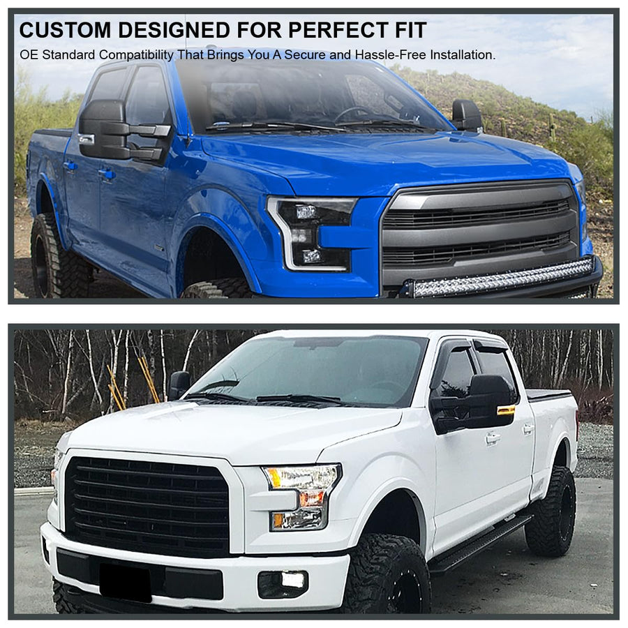 Spec-D Tuning Power Heated Black Tow Mirrors+LED Signal+Puddle 22Pin & 8Pin Compatible with 2015-2020 Ford F150 Left + Right Pair