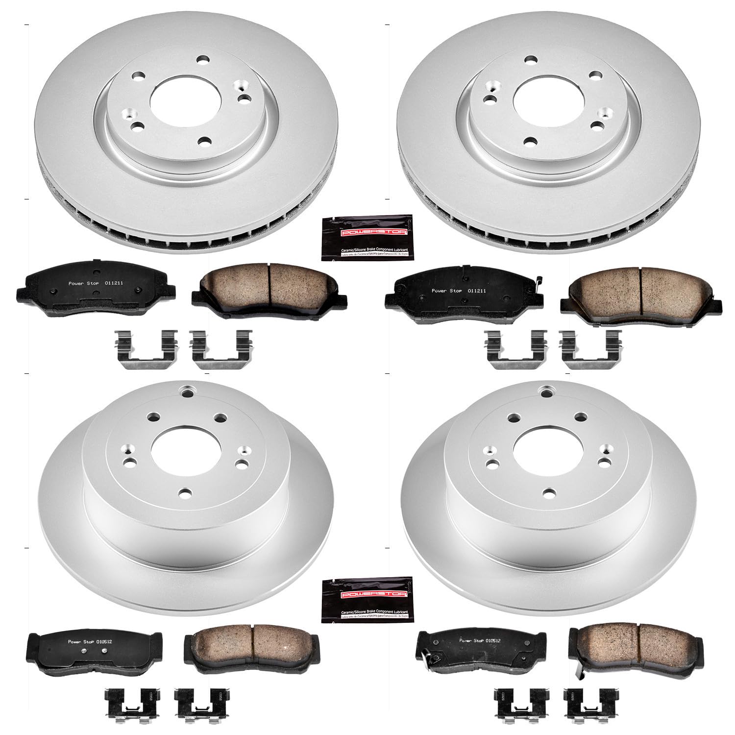 Power Stop CRK4116 Brake Rotor Coated & Ceramic Brake Pads- front & rear For Hyundai Santa Fe 2007-2009 [Model Specific]