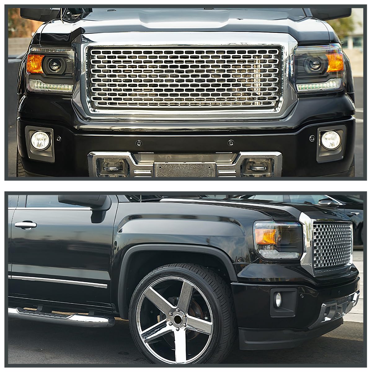 Black Projector Headlights w/LED DRL Strip SPEC-D TUNING Compatible with 2014-2018 GMC Sierra 1500, 2500, 3500, Base/Denali/SLE/SLT, Left + Right Pair Headlamps Assembly