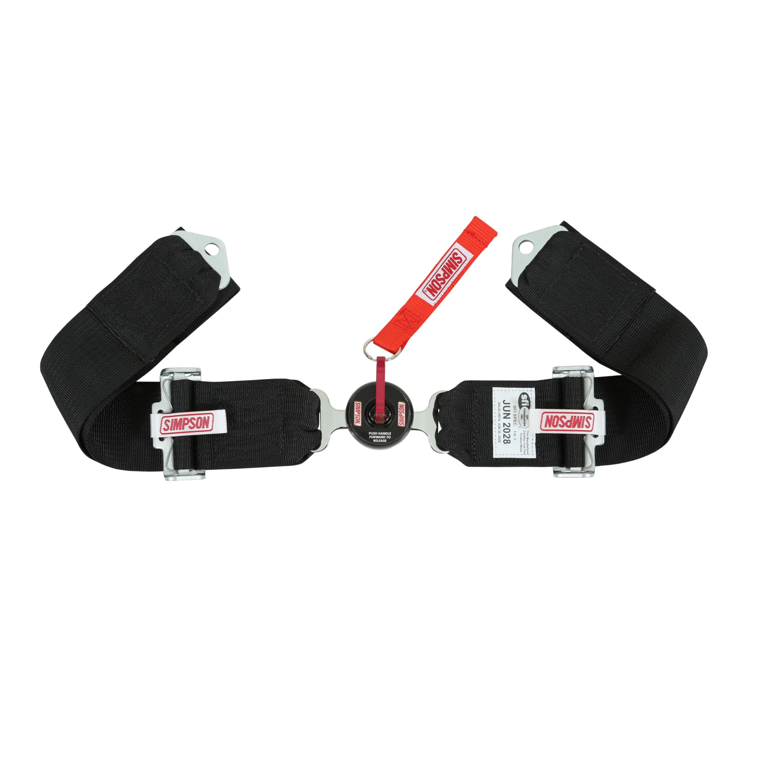 SIMPSON SAFETY Harness 29110BKH - 5 Point - Camlock - SFI 16.1-55 in Length - Pull Down Adjust - Bolt-On/Wrap Around - Individual Harness - Black - Kit