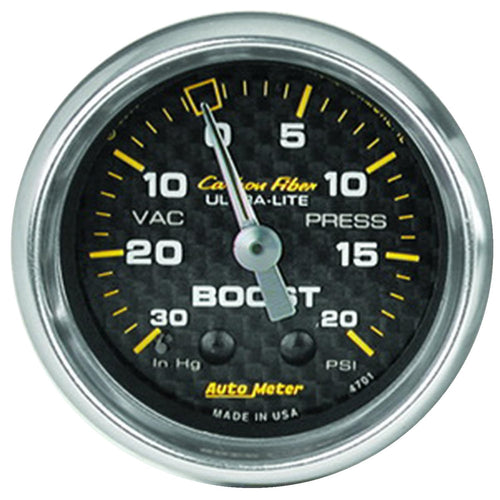Auto Meter Carbon Fiber 4701 Mechanical Boost/Vacuum Gauge,2.3125 in.