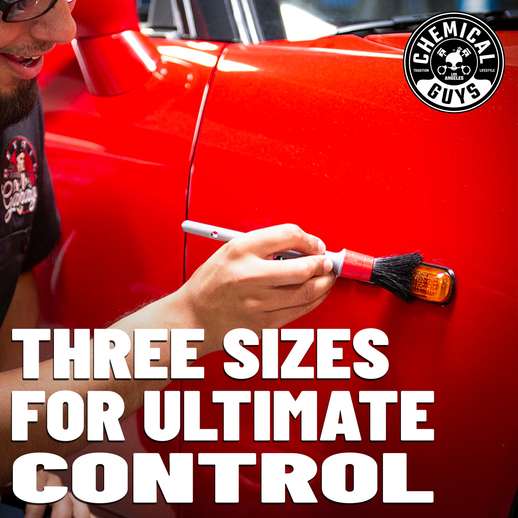 Chemical Guys Exterior Detailing Brushes All in the Details - 3-Piece Soft Scratch-Free Brushes for Wheels, Bumpers, Grilles, Badging & Tight Exterior Gaps on Cars, Trucks, SUVs & More