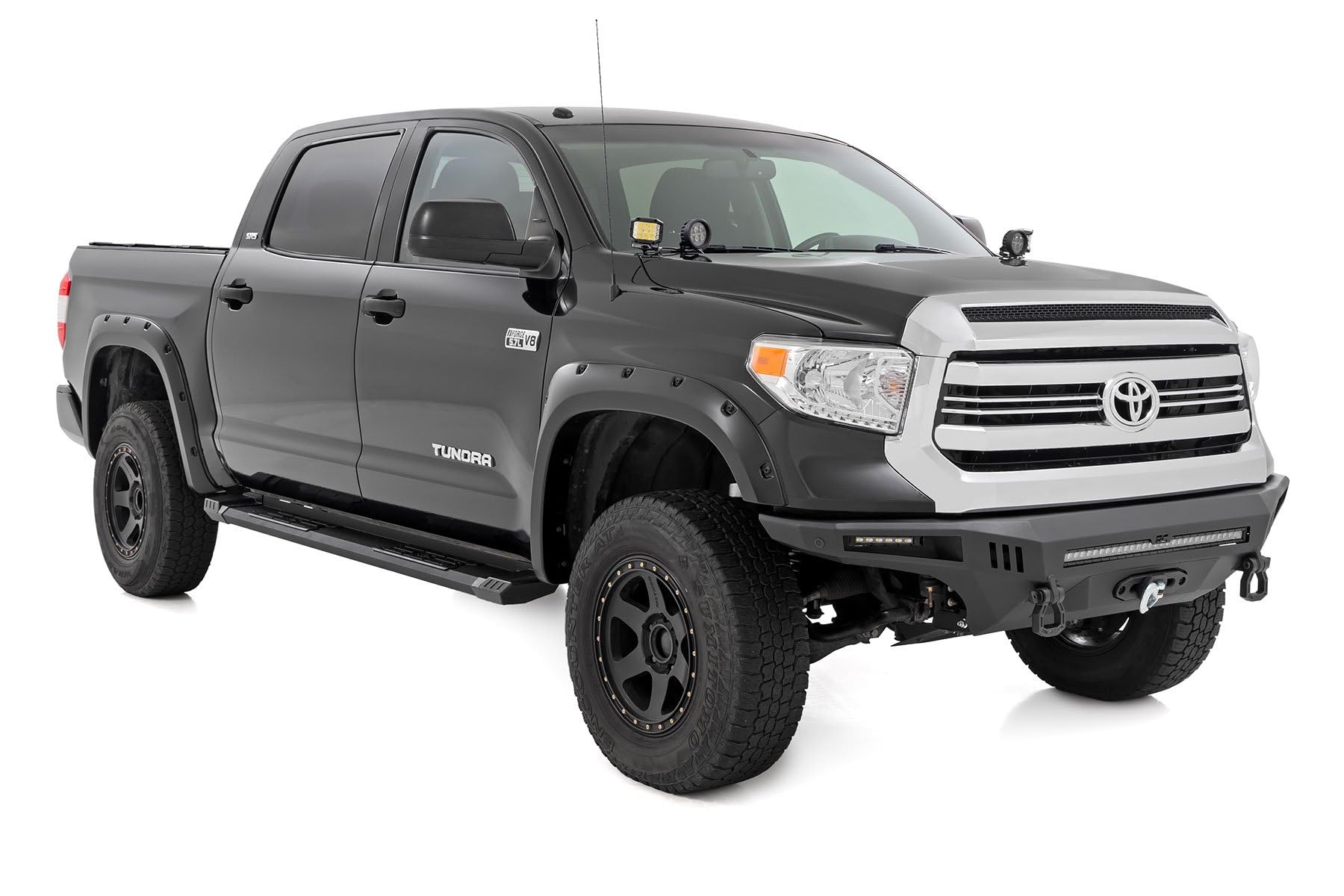 Rough Country Aluminum HD2 Running Boards for Toyota Tundra (2007-2021) CrewMax - 5" Wide Non-Slip Step, Easy Bolt-on Install