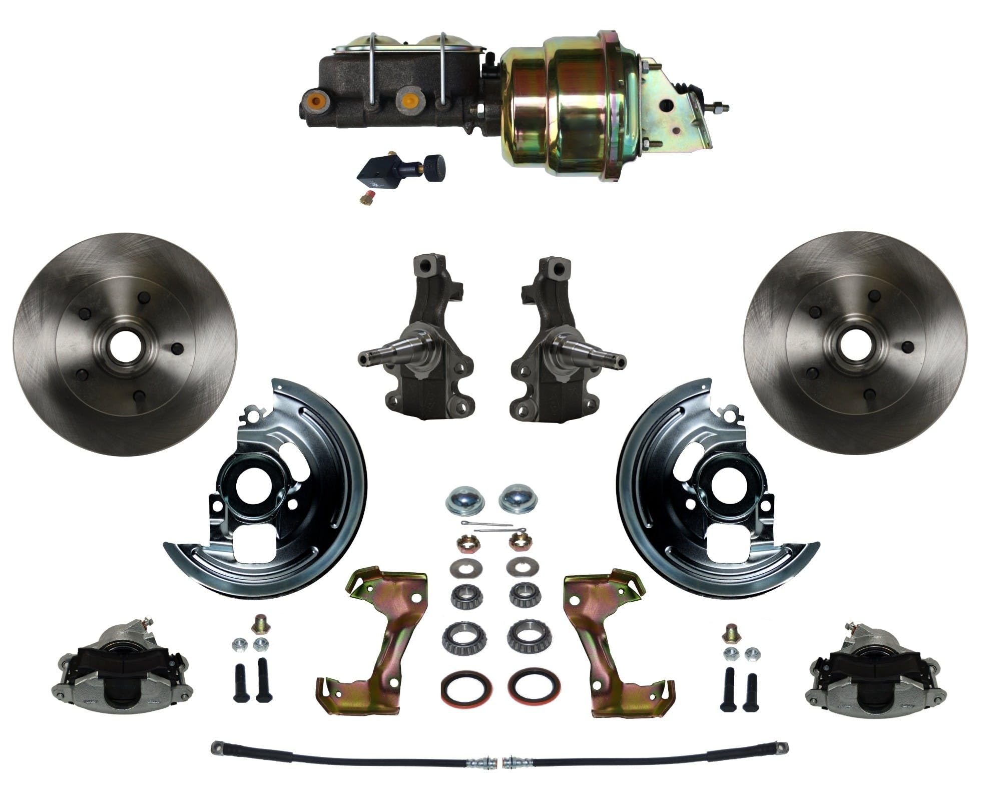 Front Disc Brake Conversion Kit Leed Brakes 2" Drop Spindle With 7" Dual Zinc Booster Cast Iron M/C Adjustable Proportioning Valve
