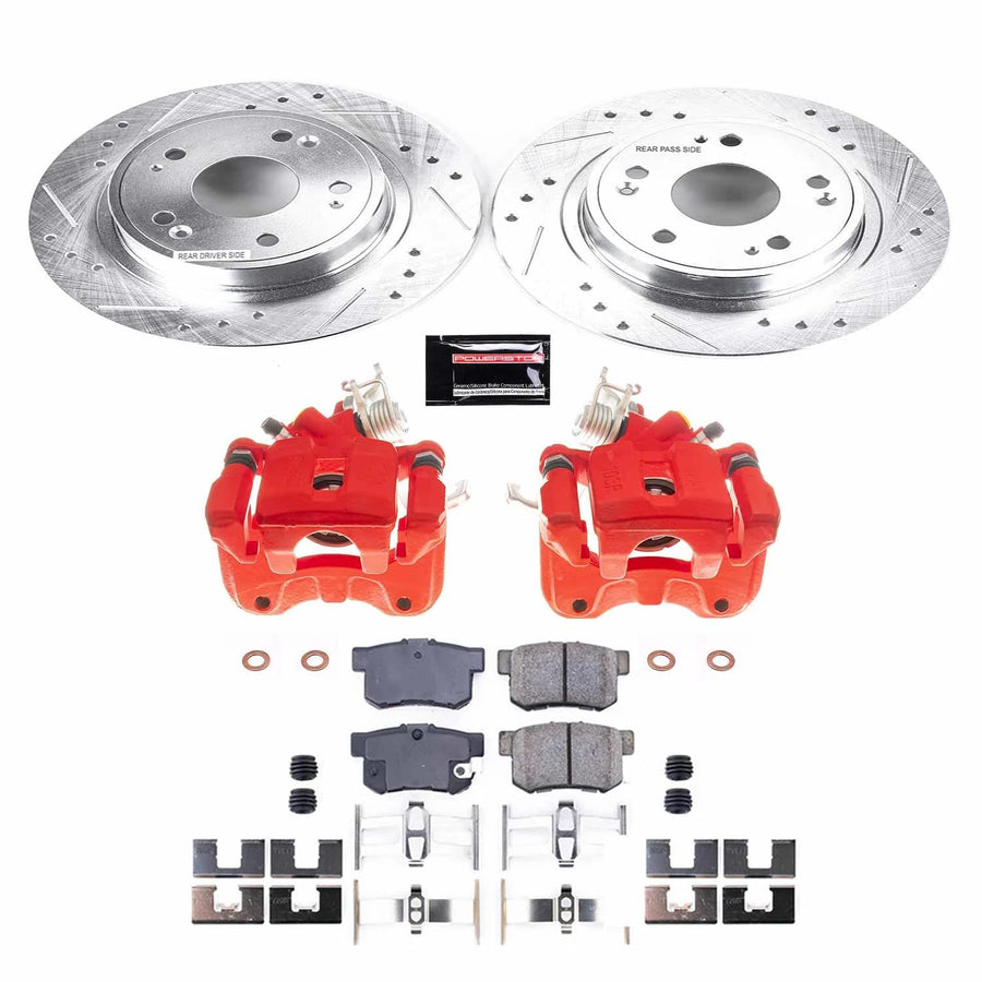 Power Stop Z23 KC3128, Rear Brake Caliper Kit-Drilled/Slotted Rotors, Carbon Ceramic Brake Pads, Calipers For Honda Accord 2005-2007 [Model Specific]