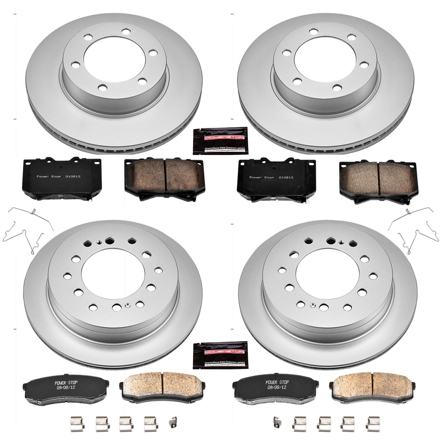 Power Stop CRK2756 Brake Rotor & Coated Ceramic Brake Pads - Front & Rear For Toyota Sequoia 2001-2002 [Vehicle Specific]