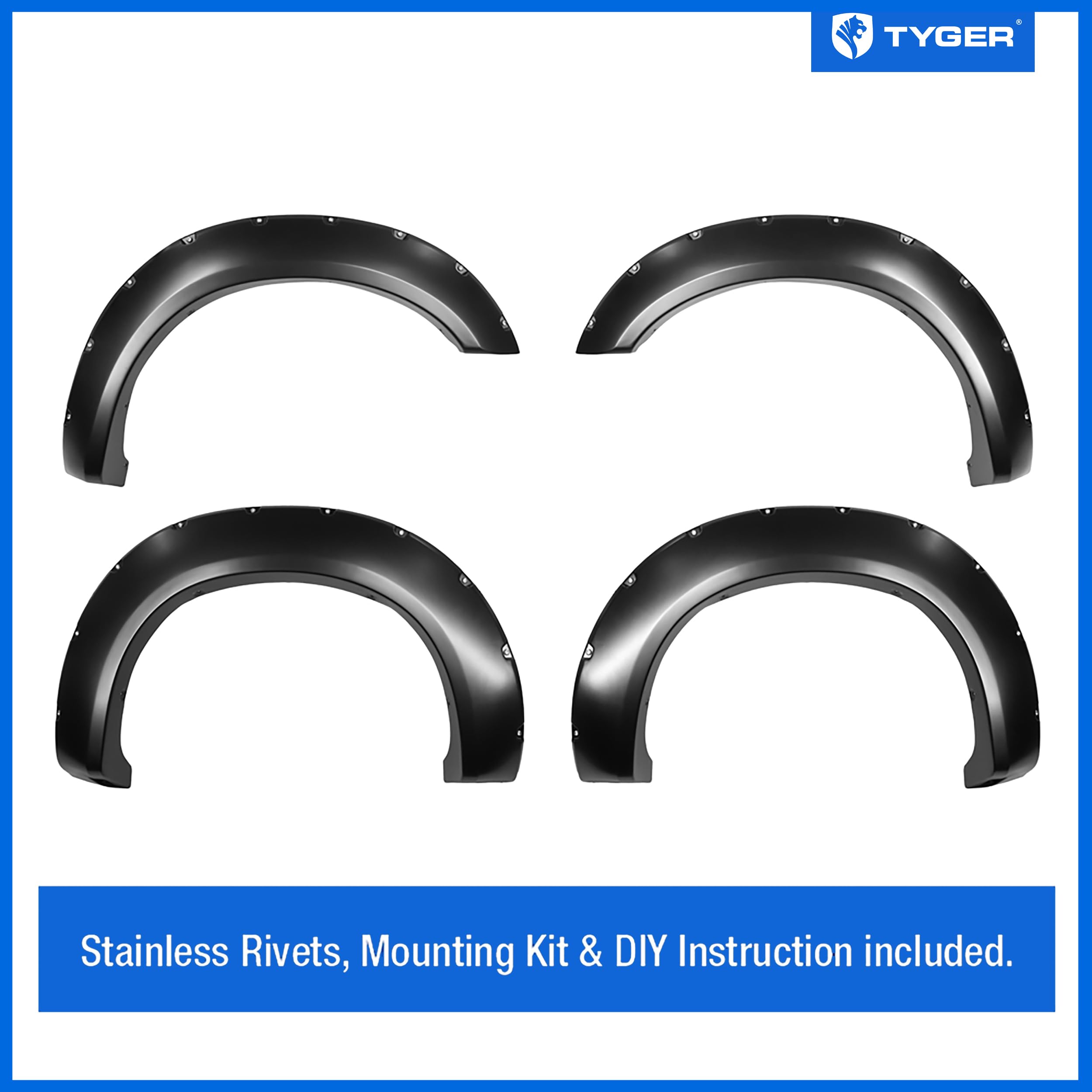 Tyger Auto Fender Flares with Compatible 2011-2016 Ford F-250 F-350 Super Duty, Smooth Textured Paintable Bolt-Riveted Style 4pc | TG-FF8F4038