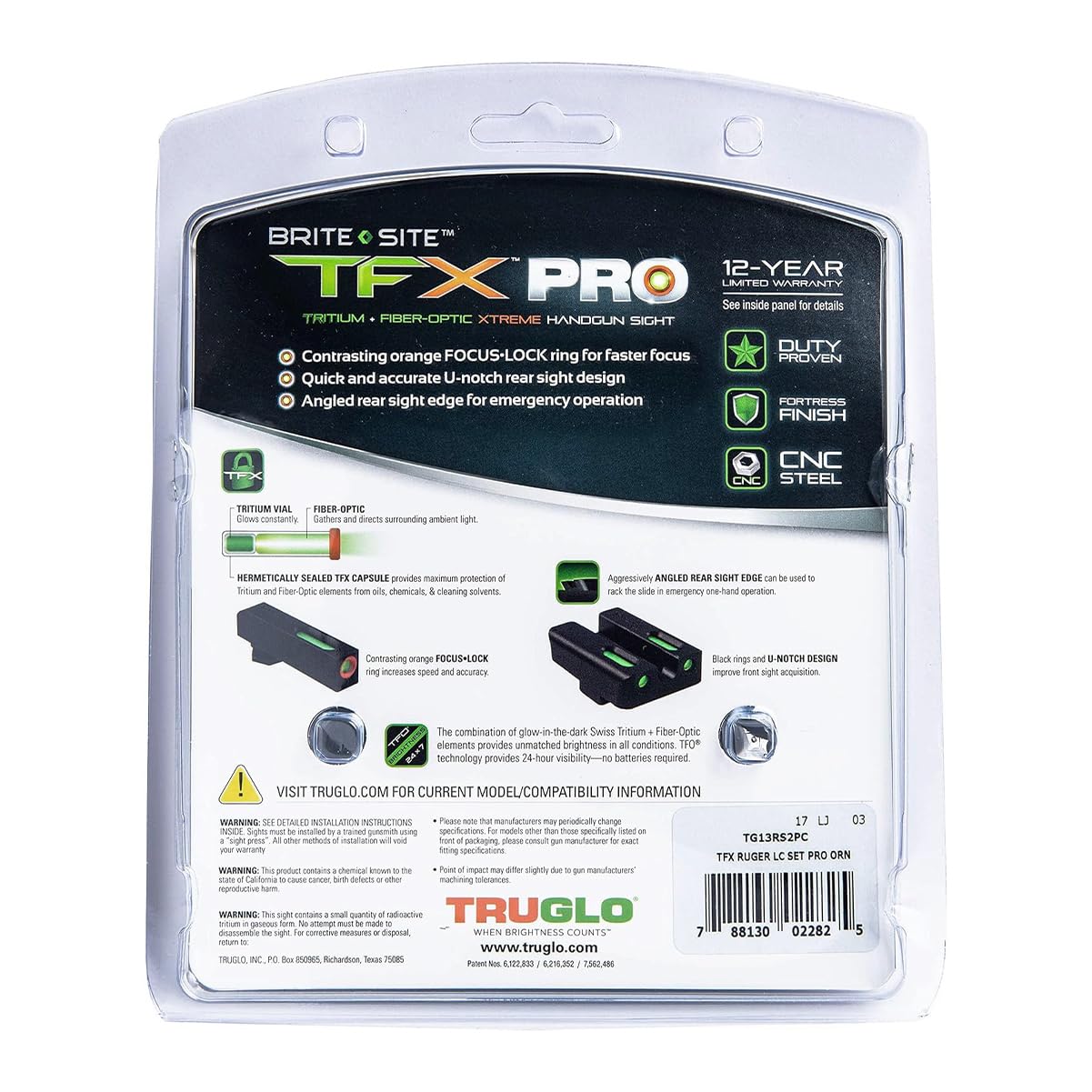 TFX Pro TRUGLO Tritium and Fiber Optic Xtreme Handgun Sights for Ruger Pistols, Black, One Size