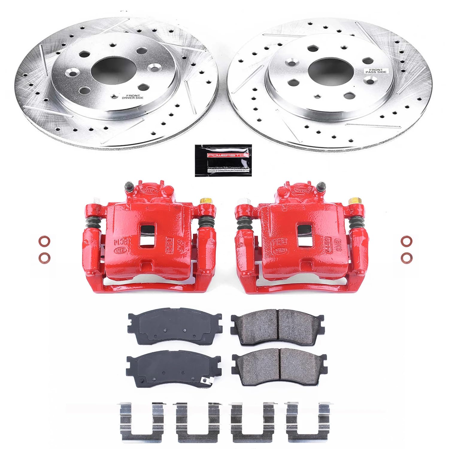 Power Stop Z23 Evolution KC5902 Front Brake Caliper Kit- Brake Rotors, Brake Pads, Brake Calipers For Kia Rio 2003-2005 [Model Specific]
