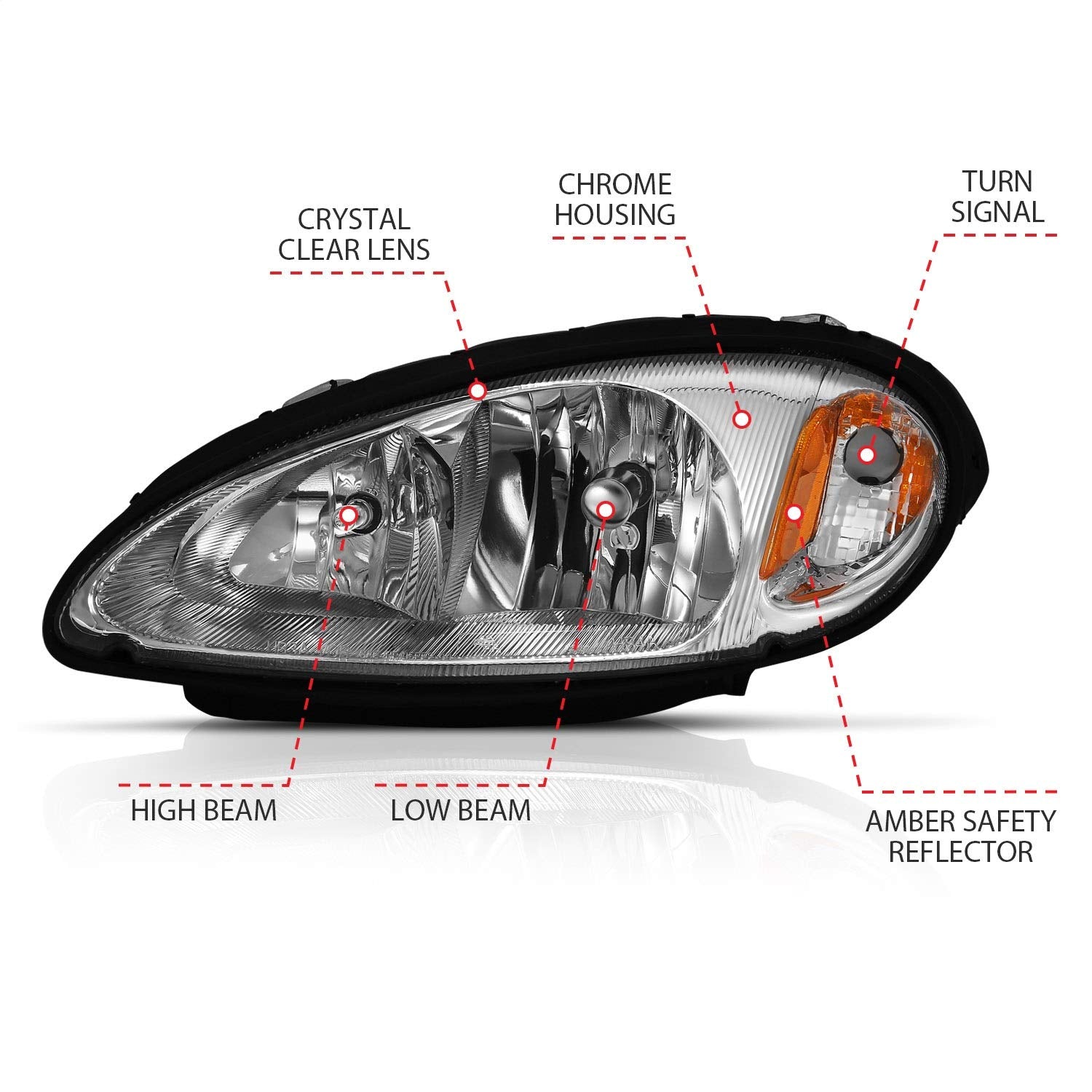 2001-2005 Chrysler Pt Cruiser ANZO (111472) Crystal Headlight Chrome Amber (OE)